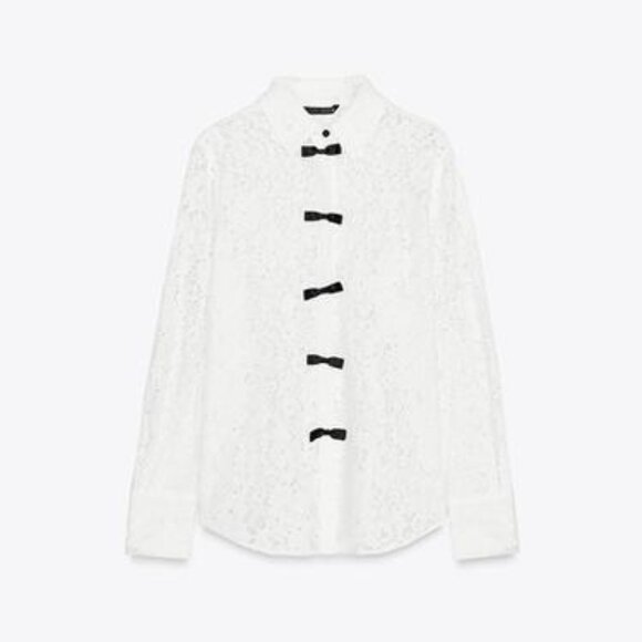 NWT ZARA LACE TIE WITH BOWS SHIRT S - Picture 2 of 5
